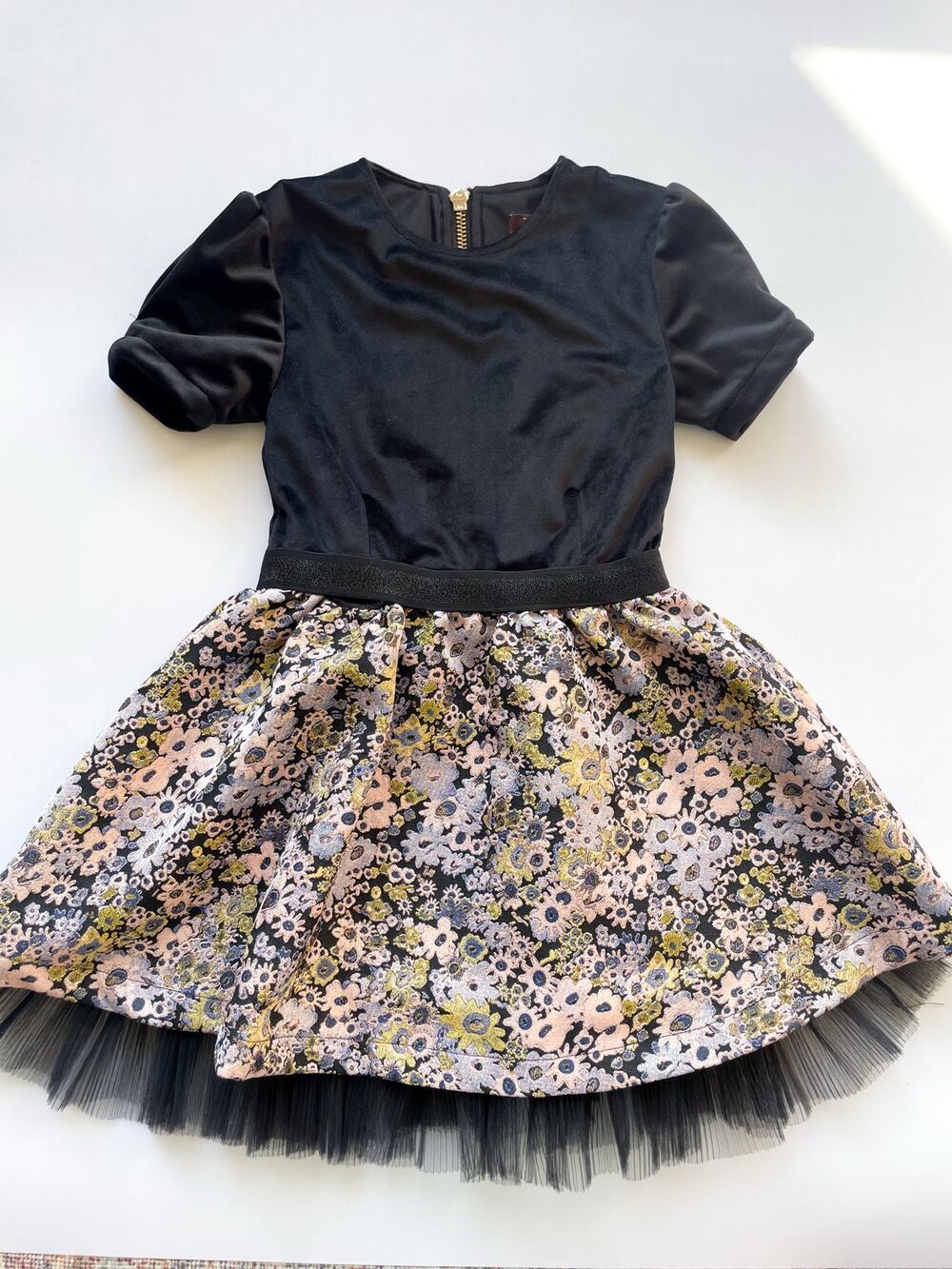Girls Imoga Norma Black Velvet and Floral Dress Size 4